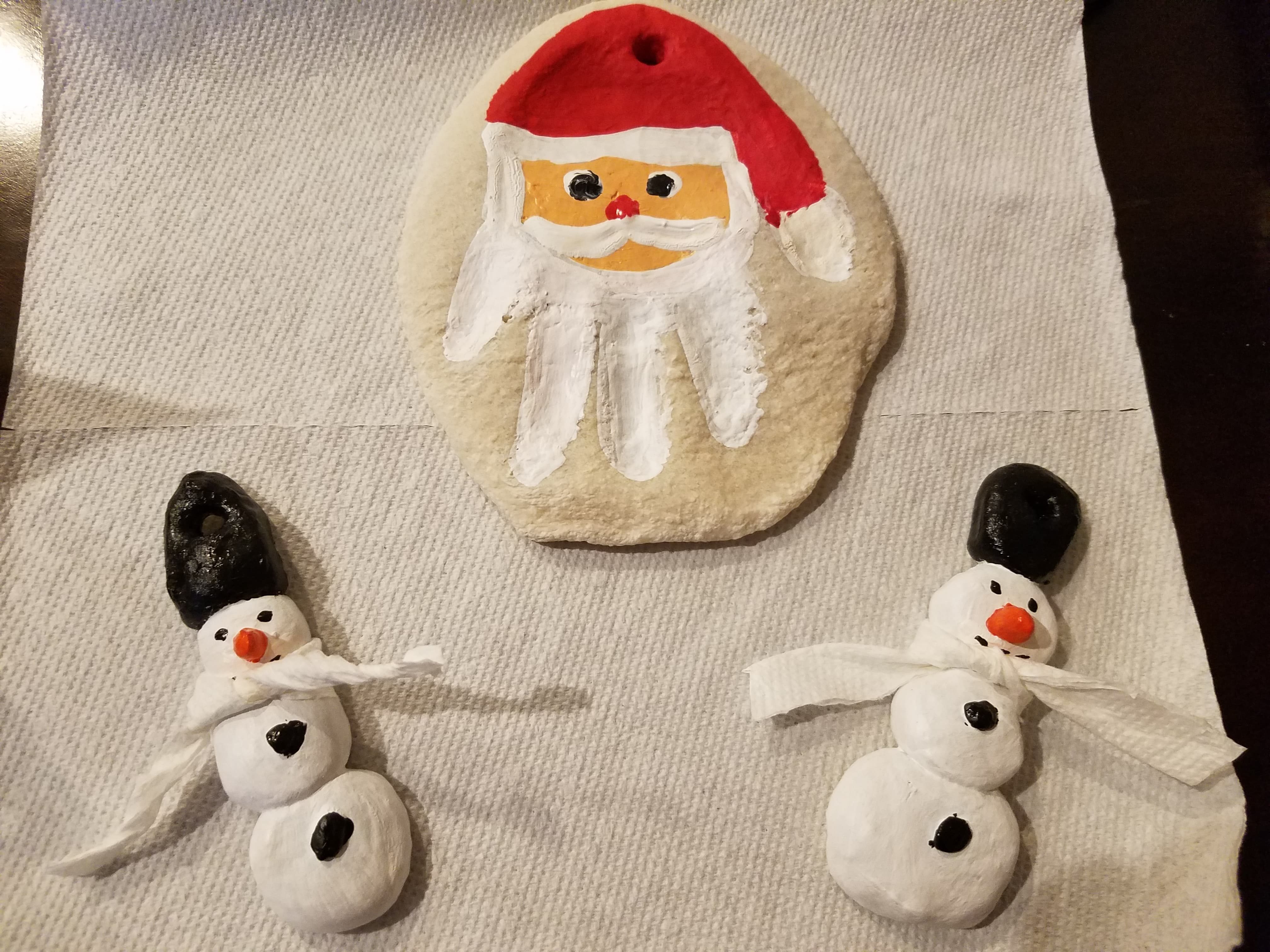 Santa Claus Hand and Snowmen Ornament by Adrienne Balkum
