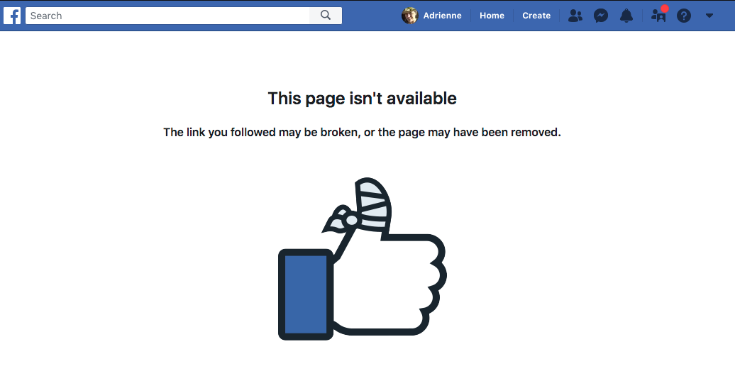 Facebook Page Isn't Available
