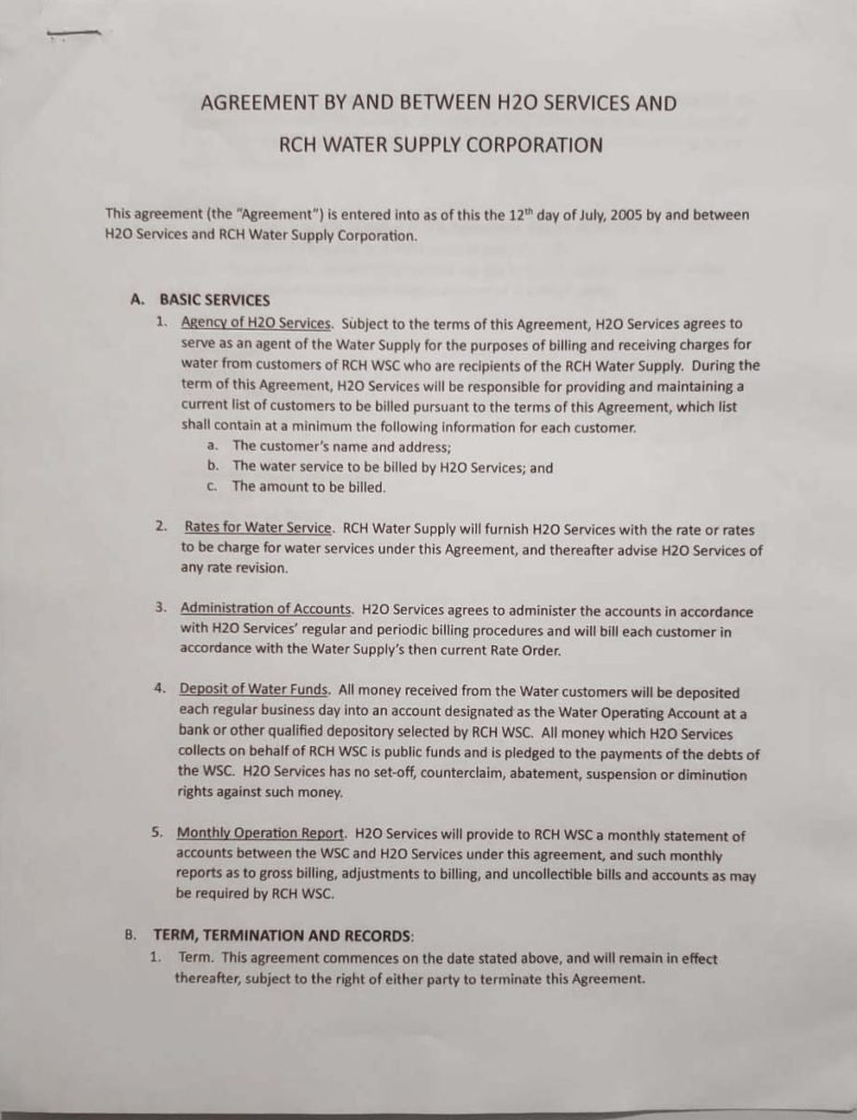 H2O Services Agreement Page 2