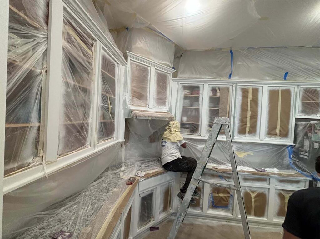 Kitchen surface covering before painting.