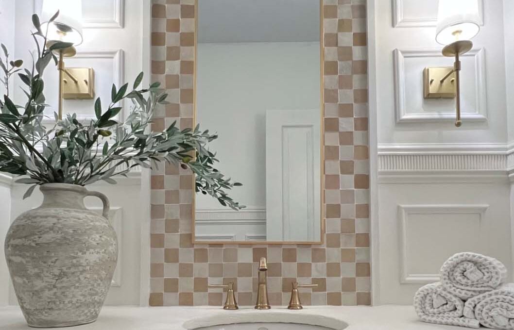 Powder Room with Faux Concrete Countertop