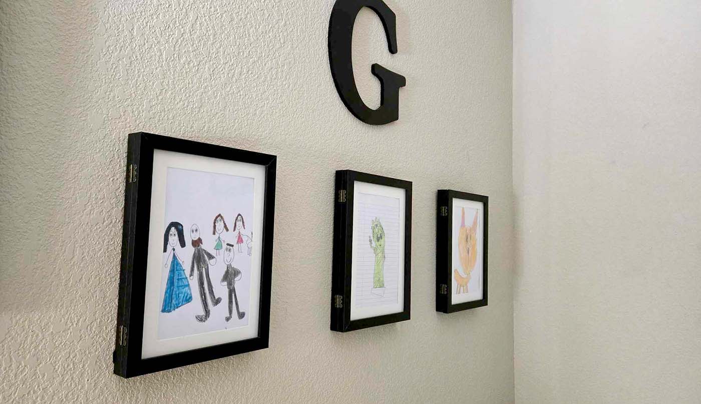 Side view of Kids Art Frames on Wall