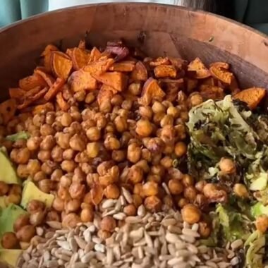 Thanksgiving Salad in a wooden bowl.