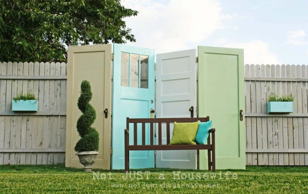 Old Doors and Wooden Bench