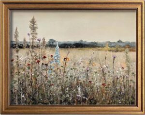 French Landscape Wildflowers Botanical in Gold Frame