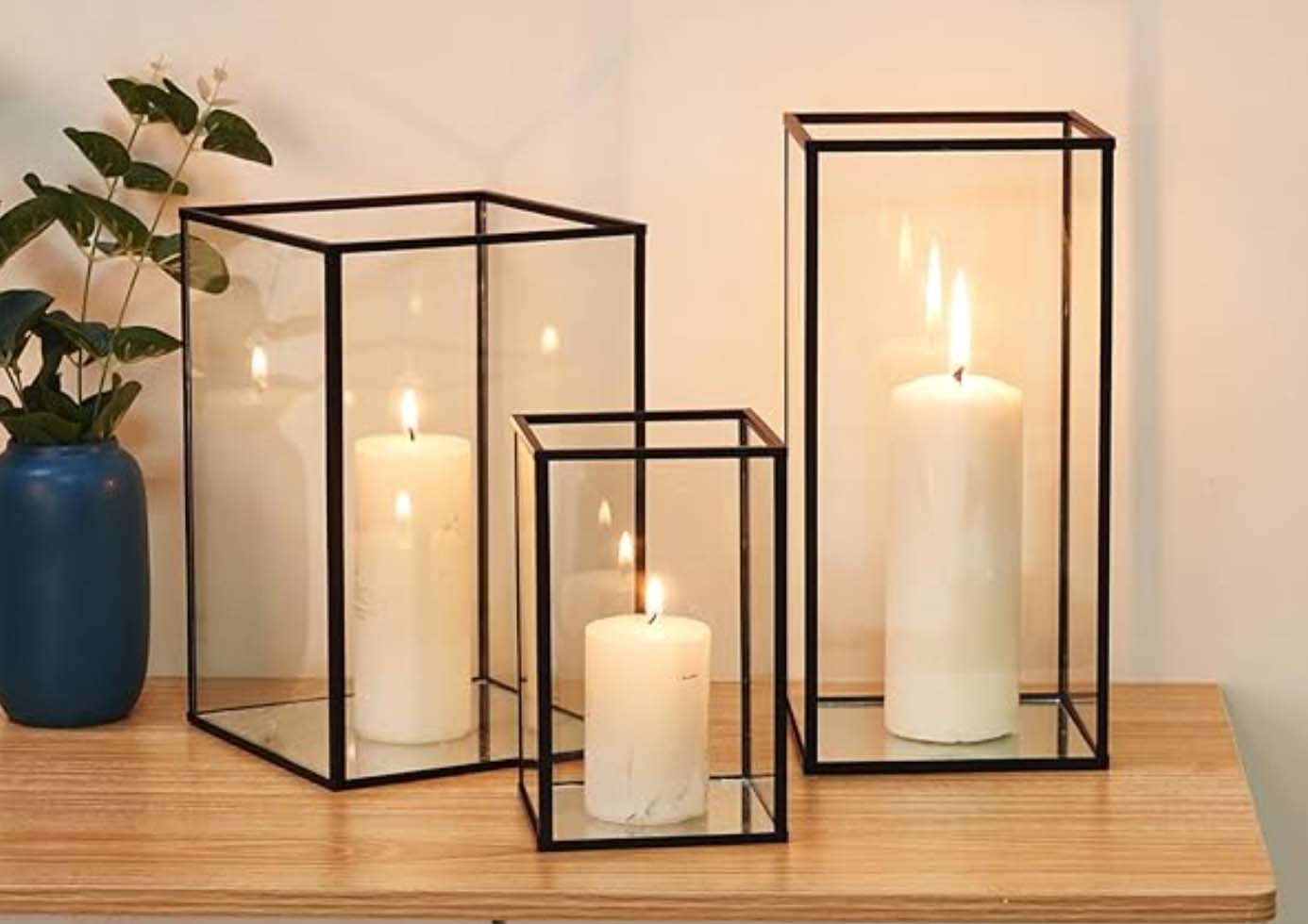 Glass Hurricane Candle Holder Set