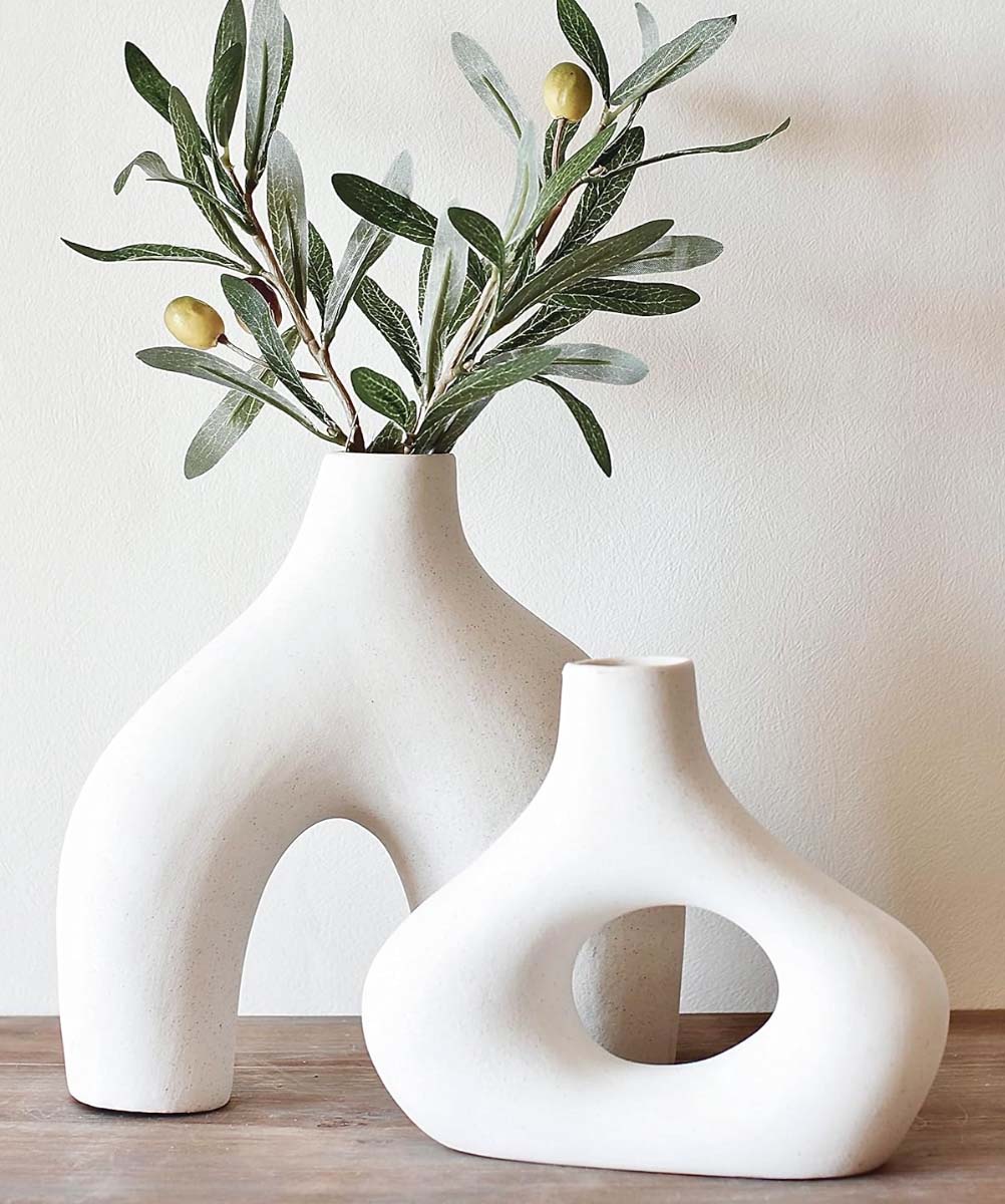 White Ceramic Hollow Donut Vase