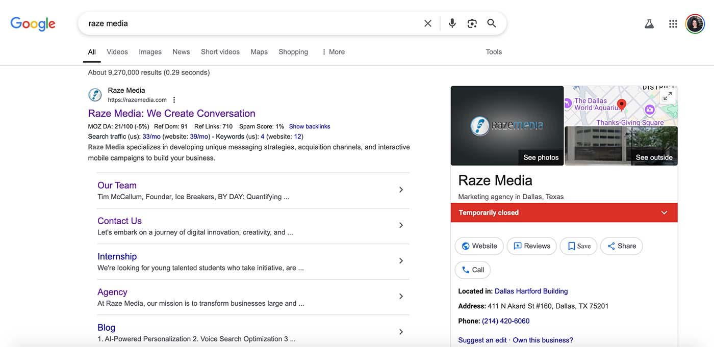 Raze Media Google Listing