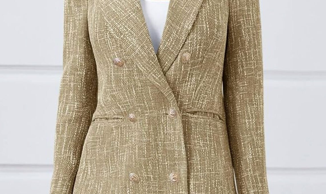 2 Piece Beige Tweed Blazer Shorts