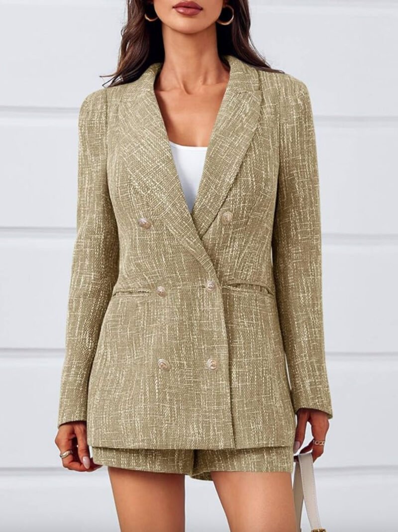 2 Piece Beige Tweed Blazer Shorts