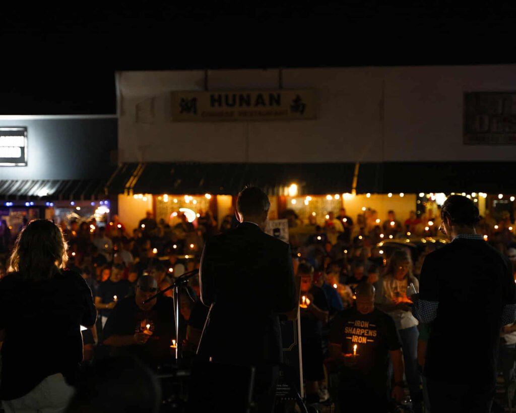 Rockwall community candlelight vigil honoring Charlie Kirk with prayer and worship.