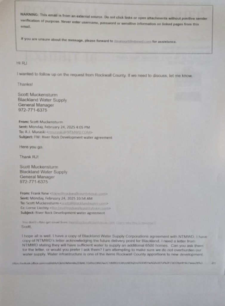 Blackland email County request on February 24, 2025. | Source: BWC submission to Rockwall County
