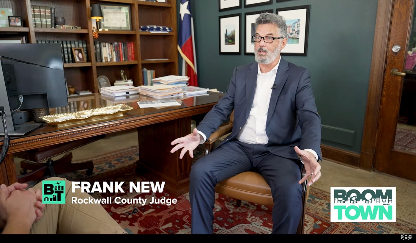 Rockwall County Judge Frank New speaks during interview with WFAA's Cole Sullivan