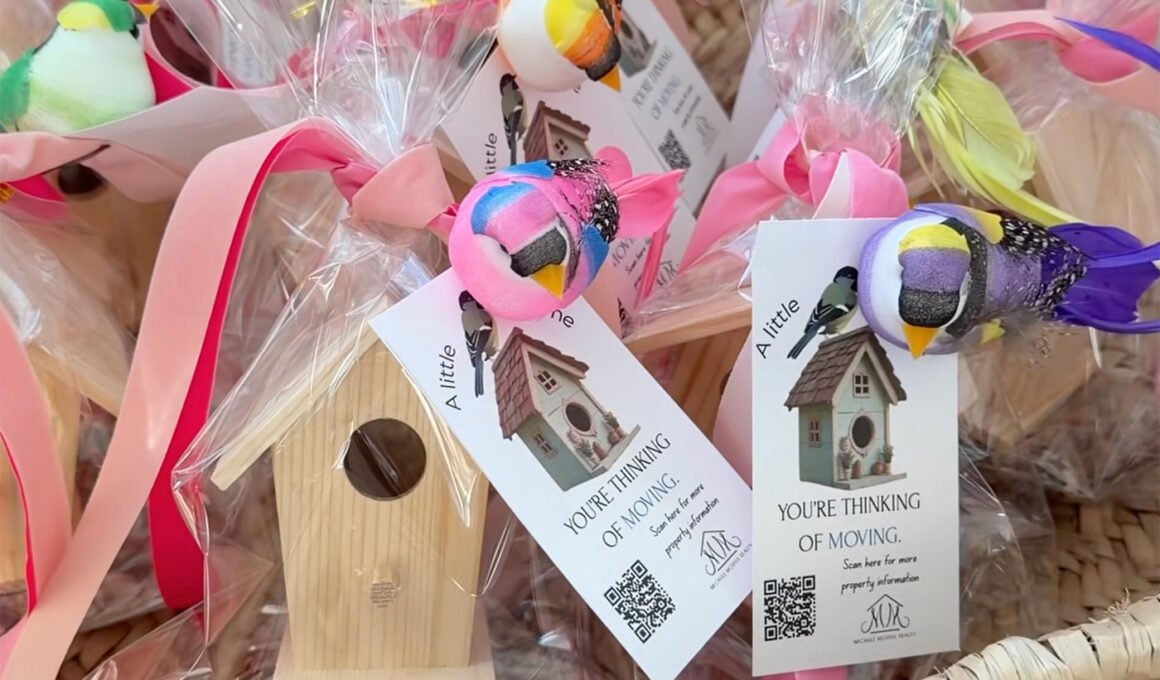 Birdhouse favors in a basket