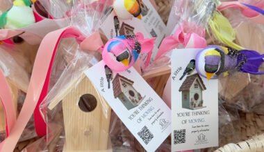 Birdhouse favors in a basket