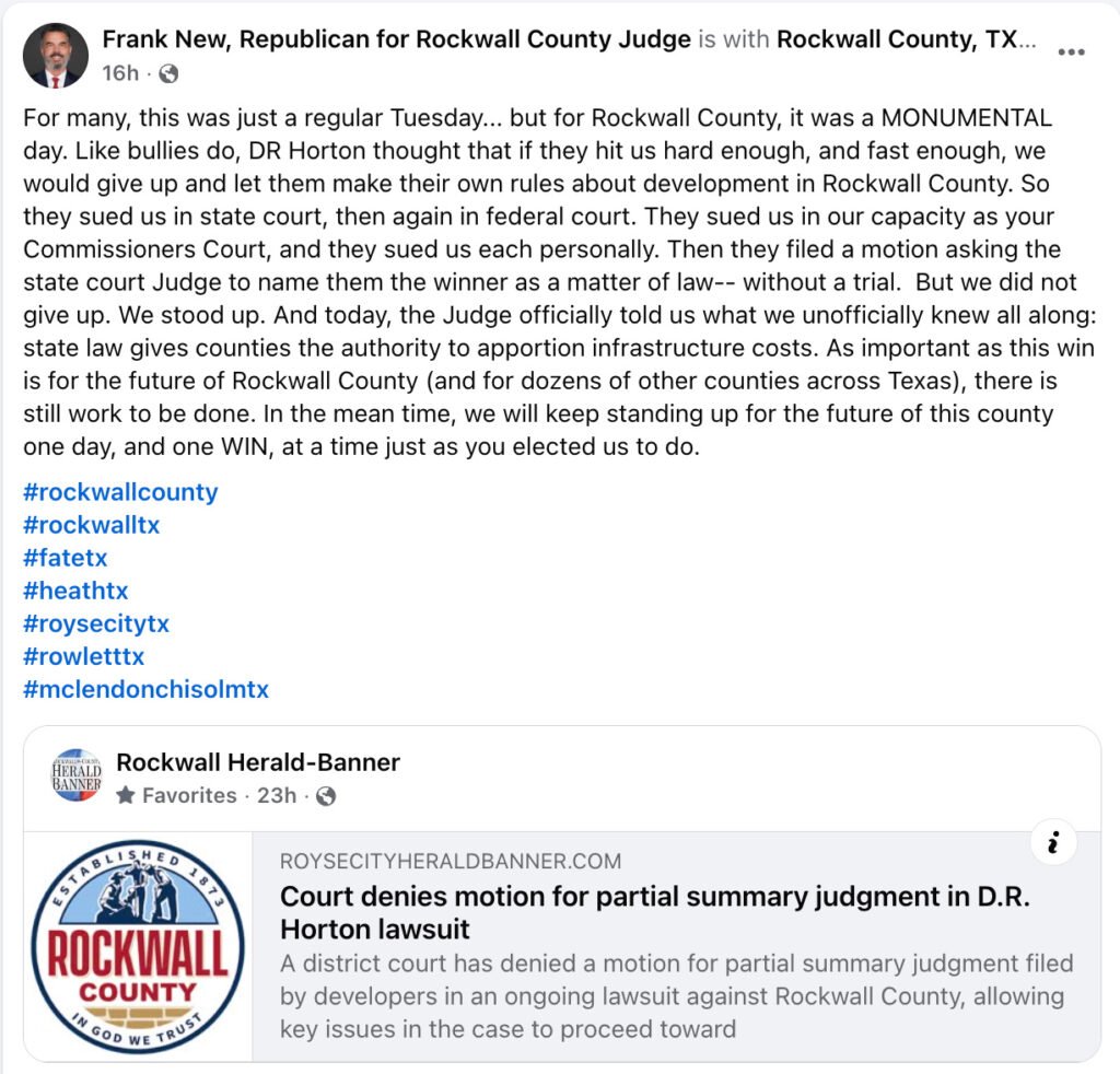 Facebook Post by Judge Frank New on March 31, 2026