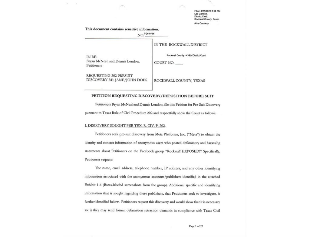 Rockwall County District Court Filing