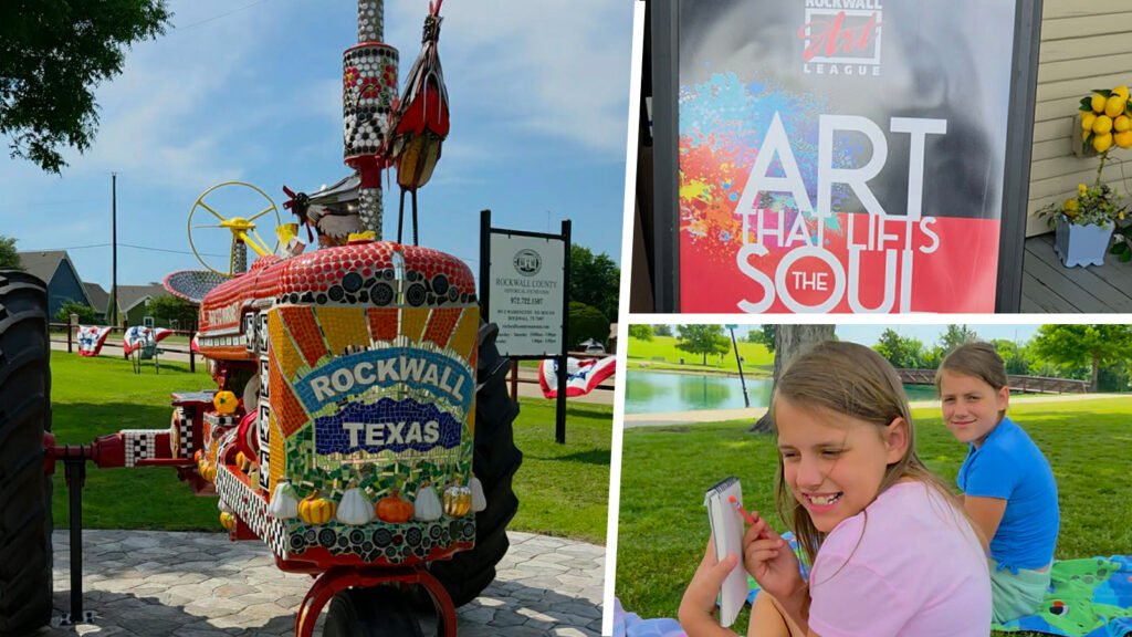 Museum visits, mosaic art and plein air sketching in Rockwall featuring Barbara Dybala mosaic tractor and family art outing