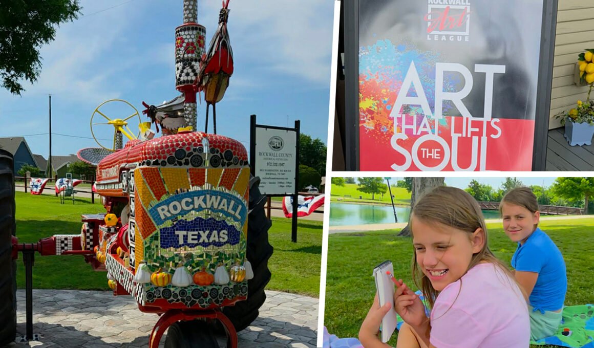 Museum visits, mosaic art and plein air sketching in Rockwall featuring Barbara Dybala mosaic tractor and family art outing