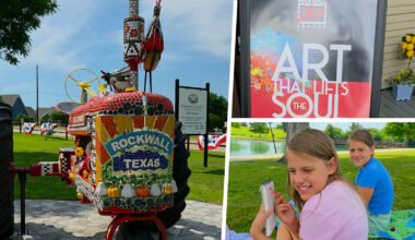 Museum visits, mosaic art and plein air sketching in Rockwall featuring Barbara Dybala mosaic tractor and family art outing