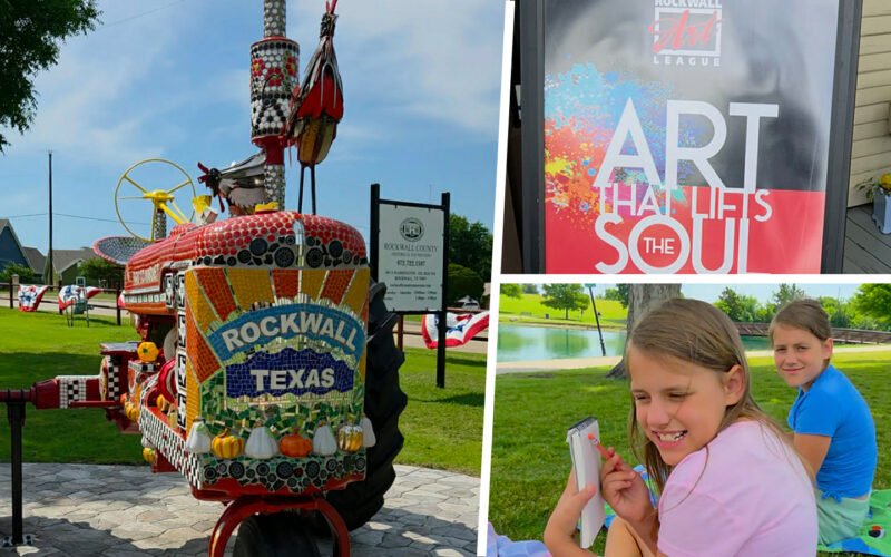 Museum visits, mosaic art and plein air sketching in Rockwall featuring Barbara Dybala mosaic tractor and family art outing
