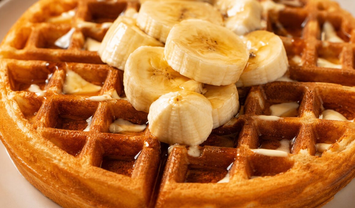 Waffles and Banana Slices with Maple Syrup