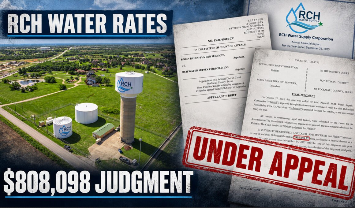 RCH Water Supply pump station with the $808,098 final judgment, appellant’s brief and 2025 financial audit stamped Under Appeal