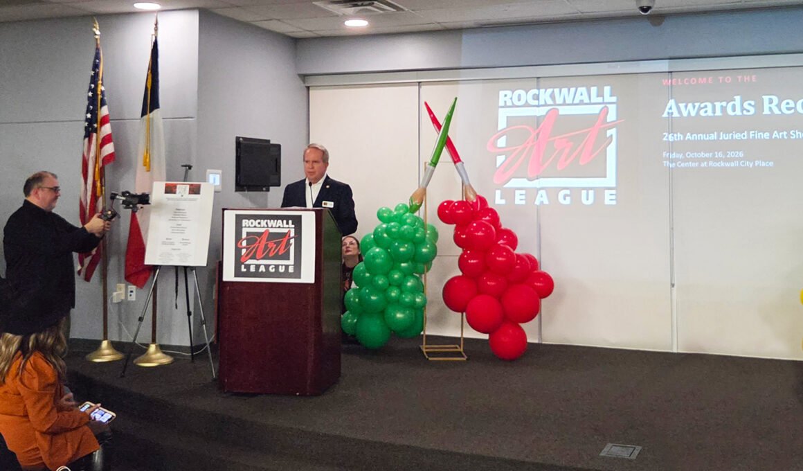 Rockwall Art League 2026 Juried Fine Art Show awards reception at The Center in downtown Rockwall.