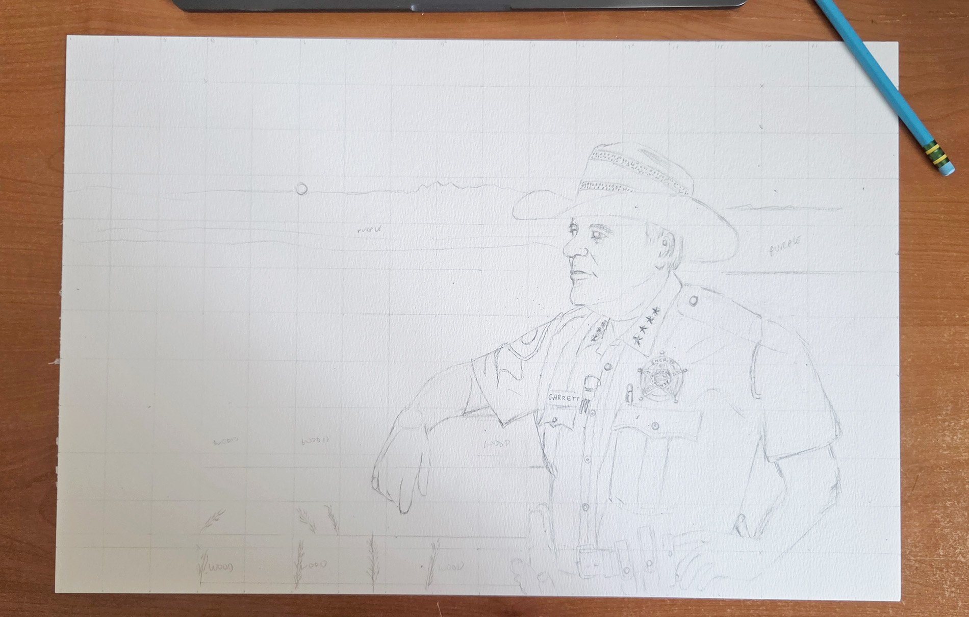 Watercolor painting in progress on Adrienne Balkum's art table