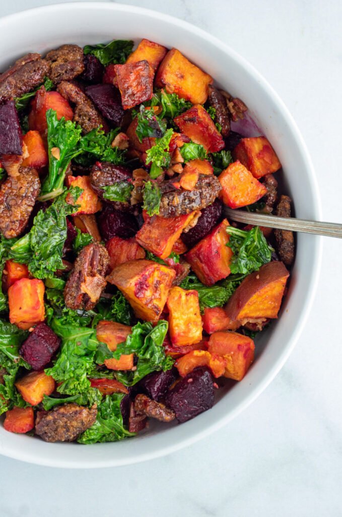 Roasted Beets, Sweet Potatoes and Kale